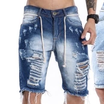 Bermuda jeans Masculina Rasgado Promoção Mega Oferta natal ano novo Só Hoje
