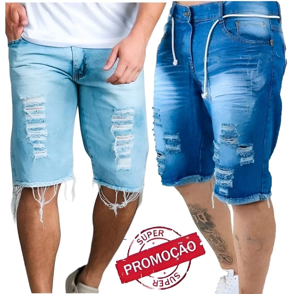 Bermuda Jeans Rasgada Masculina Destroyed Pronta Entrega