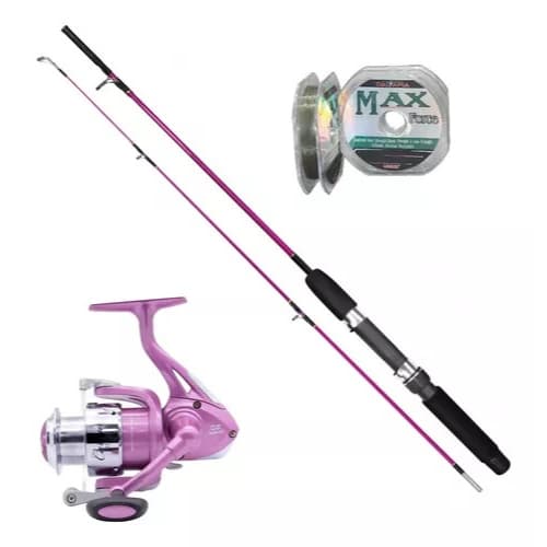 Kit Molinete 5000 + Vara 602 2partes + Linhas - Mulher Pesca Rio/Mar/Pesqueiro