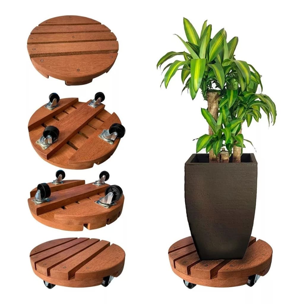 Carrinho Redondo Suporte Para Vaso De Plantas Com Rodinhas Reforçadas