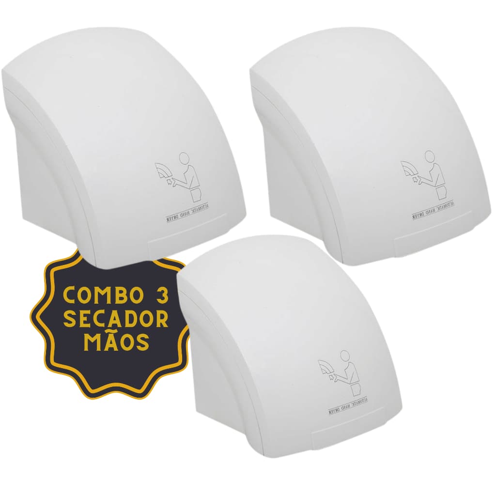 Kit 3 Secadores De Mãos Elétrico Sensor Automático 1800w - Motor Potente Alto Fluxo De Ar