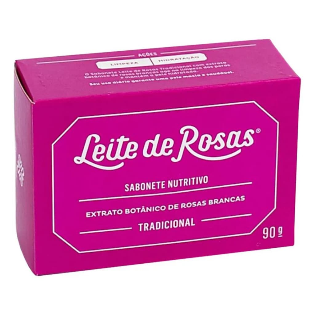 Sabonete Em Barra Leite De Rosas 90g Tradicional Para Pele Limpeza Delicada