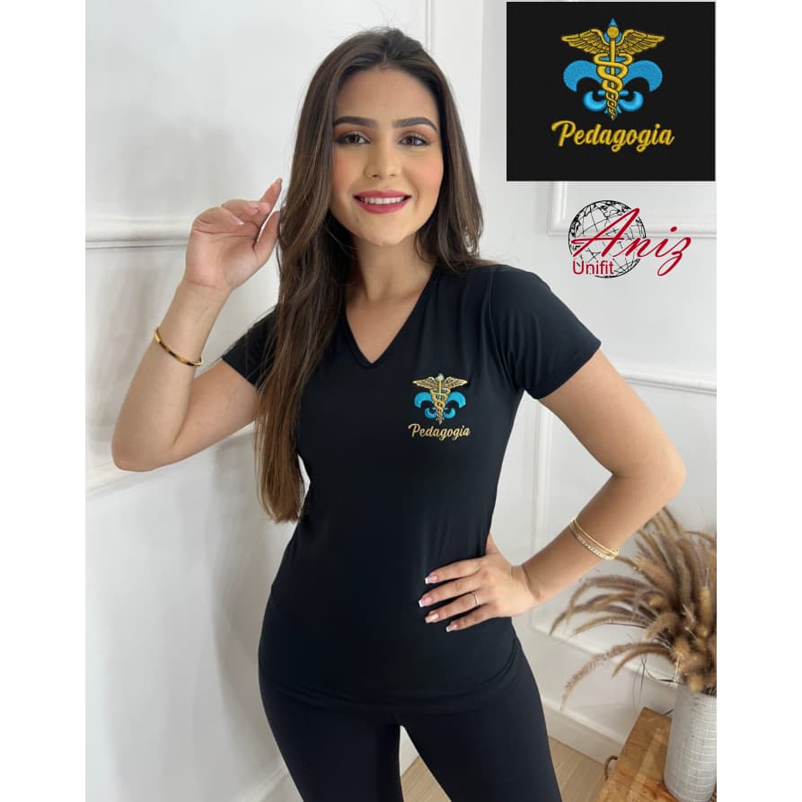 Camiseta Blusa Feminina Bordado Pedagogia Uniforme Confortável Baby look
