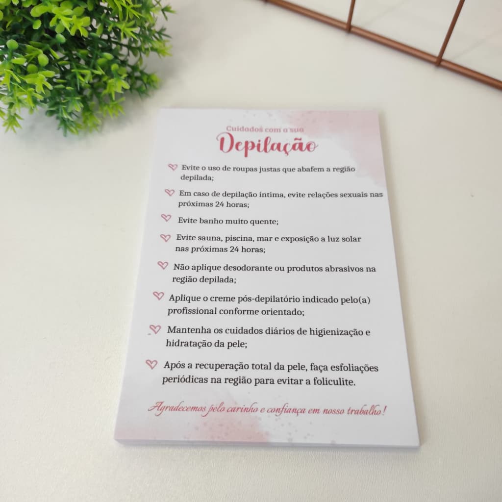Bloco de Cuidados/Orientação Depilação