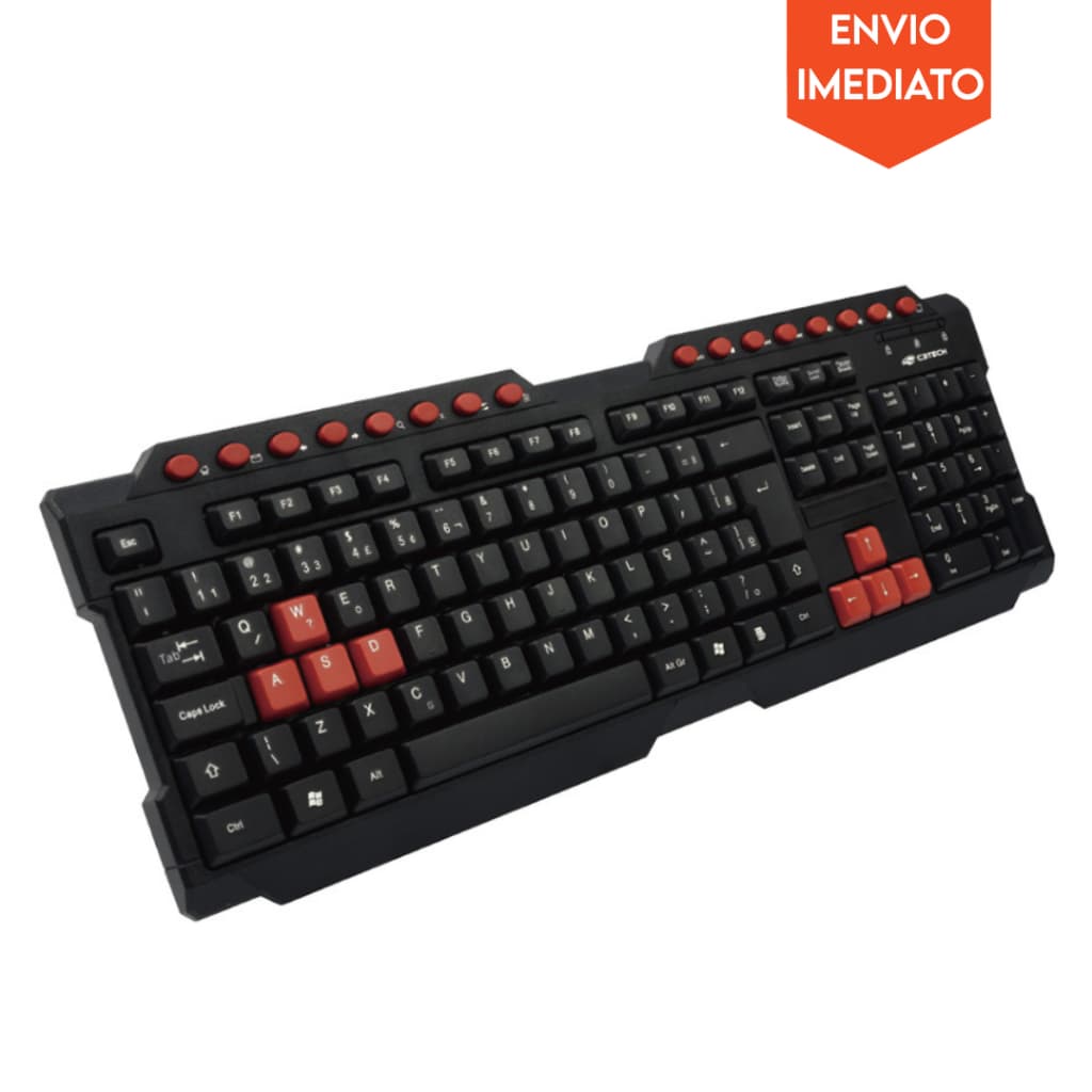 Teclado Gamer C3Tech USB KG-10BK Preto e Vermelho QWERTY