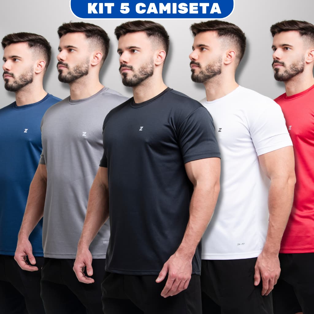 Kit 5 Camisetas Masculina Furadinha 100% Dri-Fit Treino Academia Zoo Company Confortável 5 Cores Sortidas/Plus Size