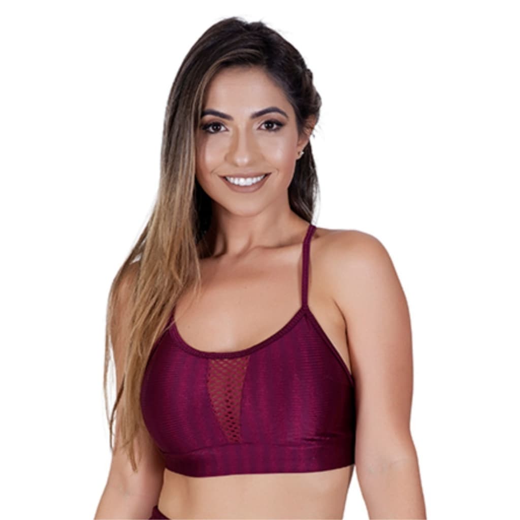 Top Academia Fitness Feminino Poliamida Sem Bojo Roupa 3D Detalhe Tela