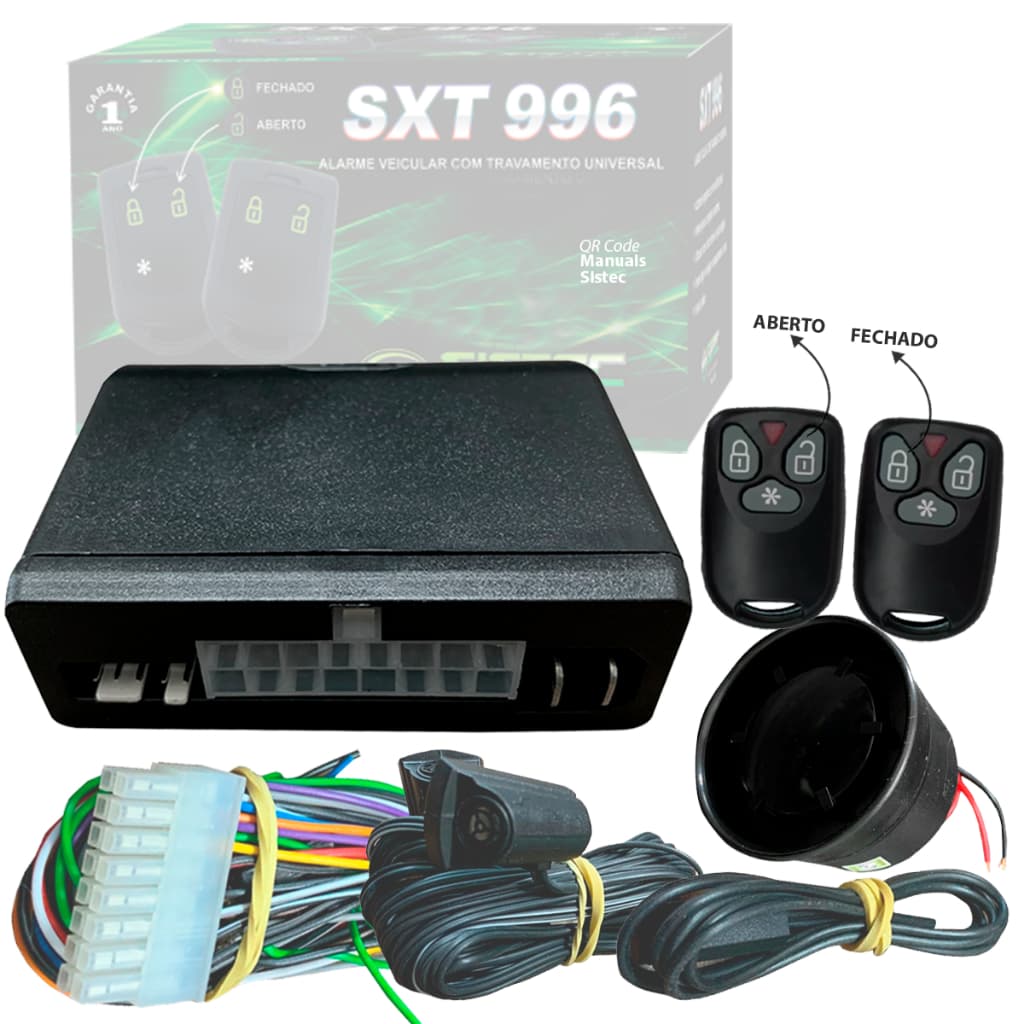 Kit de Alarme Veicular Automotivo Sistec SXT996 com Travamento Universal + 2 Controles