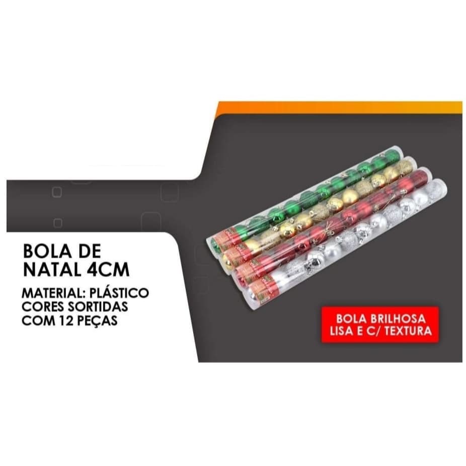 Enfeite de Bola de Natal Com 12 Peças 4cm Cada - 3 tipos de Bola Brilhosa, Lisa, Com Textura