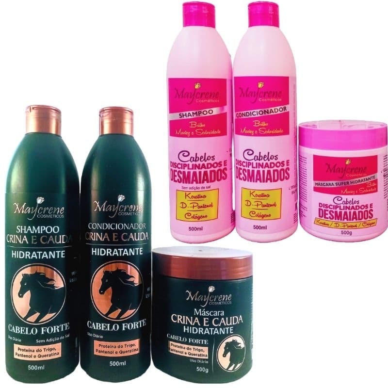 Kit Cabelos Desmaiados + Kit Crina e Cauda Maycrene (Shamp+Cond+Masc)