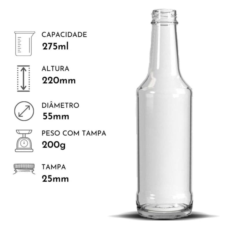 Kit 30 garrafas 275 ml (ice) sem rolha de cortiça