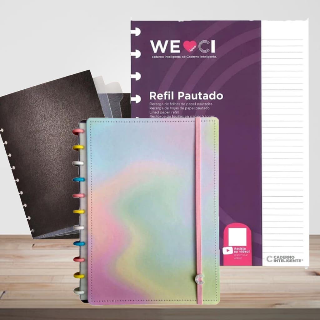 Caderno Inteligente Candy Splash Grande + Divisória P/ Caderno Inteligente  C/4 Unid. + Refil Pautado Grande 50 Folhas