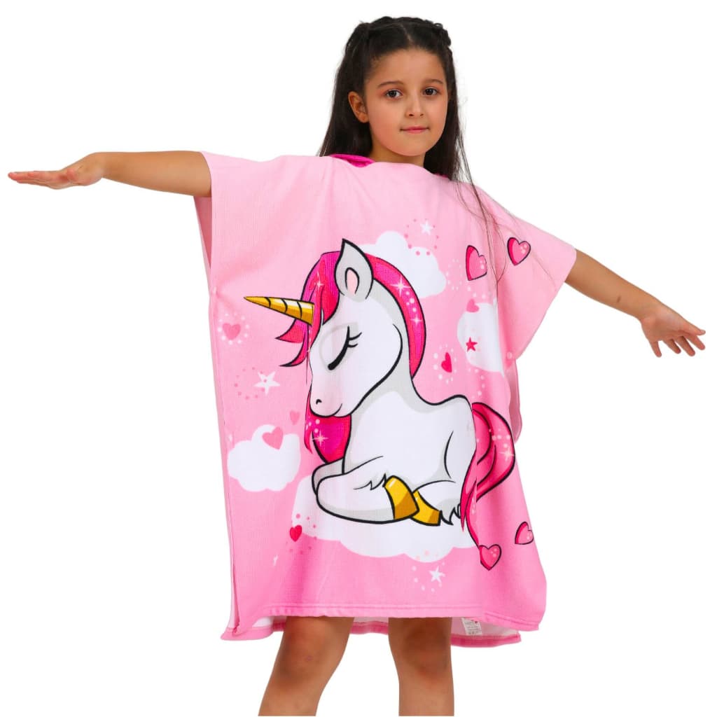 Roupão Poncho Atoalhado Infantil Unicórnio Com Capuz Praia Piscina
