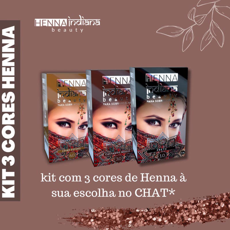 KIT com 3 cores de Henna INDIANA BEAUTY - escolha no chat*