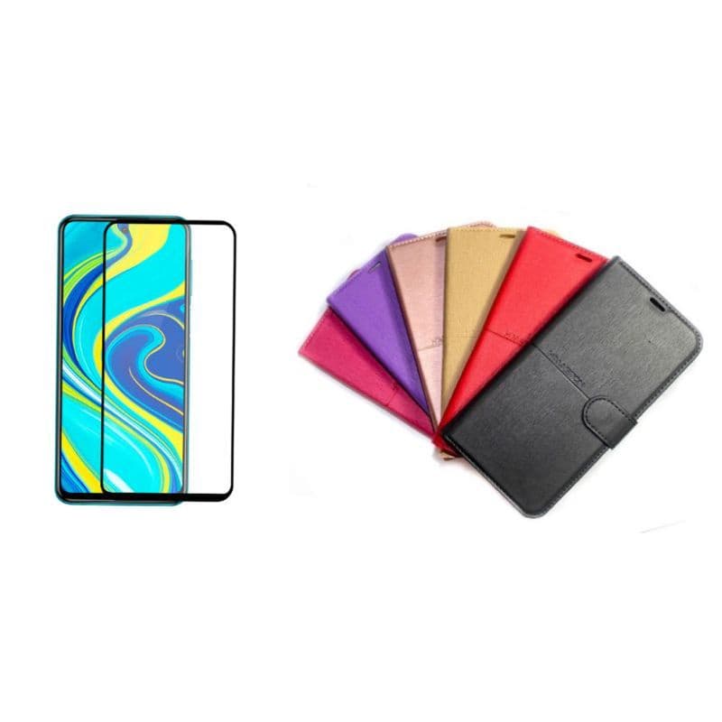 Kit película de vidro 3D + Capa carteira Flip Cover Redmi 9a 9i 9t 9c