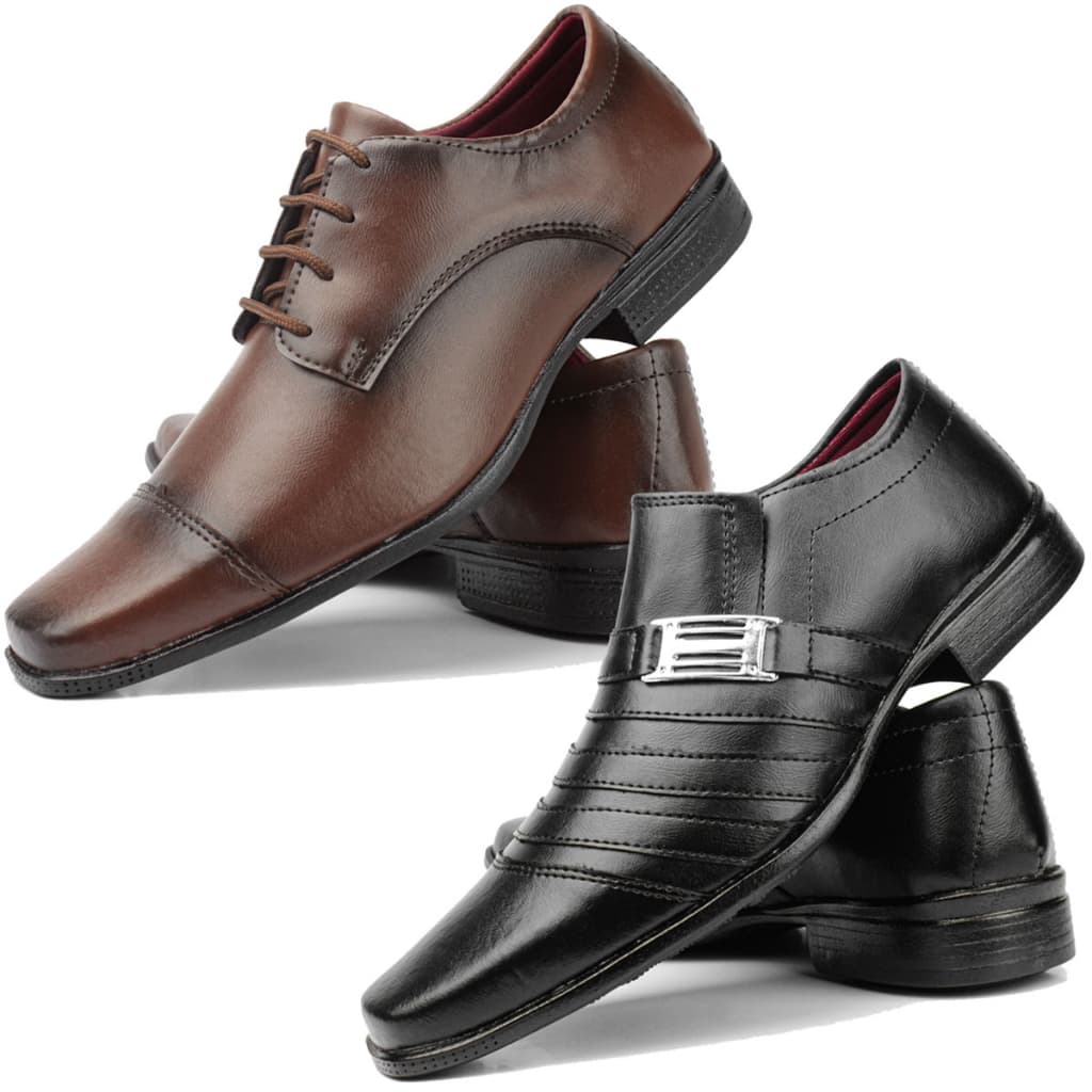 kit com 2 pares de sapato social masculino preto e marrom cappuccino