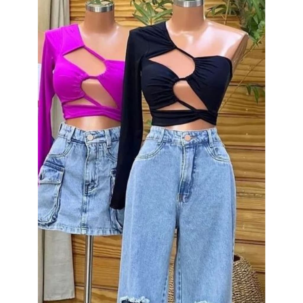 Cropped Decotado Gringa Manga Longa Cropped Mula Manca Casual