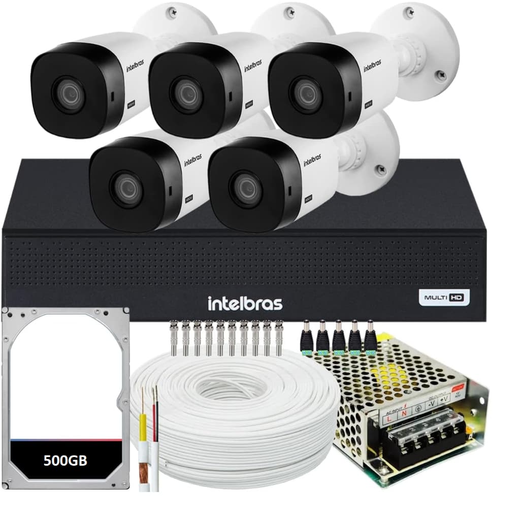 Kit 5 Camera de Seguranca Intelbras Bullet vhl 1120b Externa Dvr 8 canais multi hd