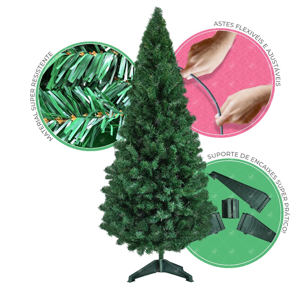 Árvore De Natal Pinheiro Luxo Glamour 380 Galhos E Al 1.50m