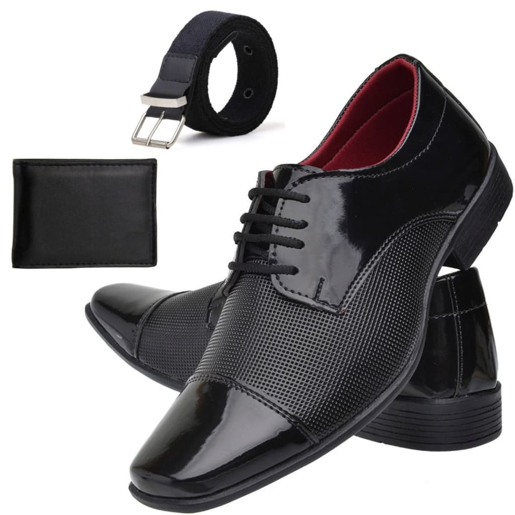 Kit Sapato Social Masculino Palmilha EVA Com Cinto e Carteira