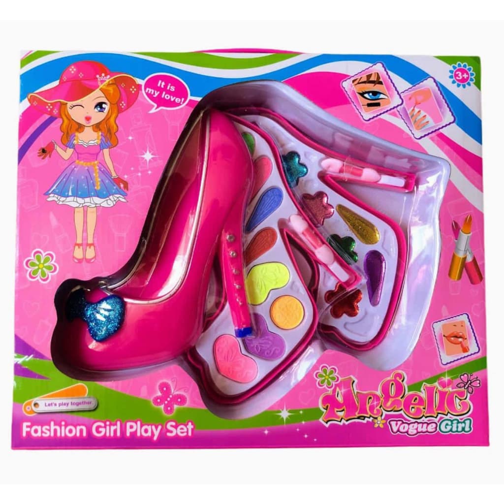 Kit Estojo De Maquiagem Infantil Sapato Rosa + Batom