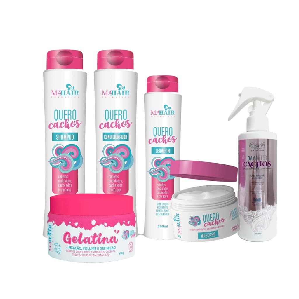 Kit Quero Cachos Mahair Shampoo Condicionador Mascara Creme de Pentear gelatina quero cachos mahair