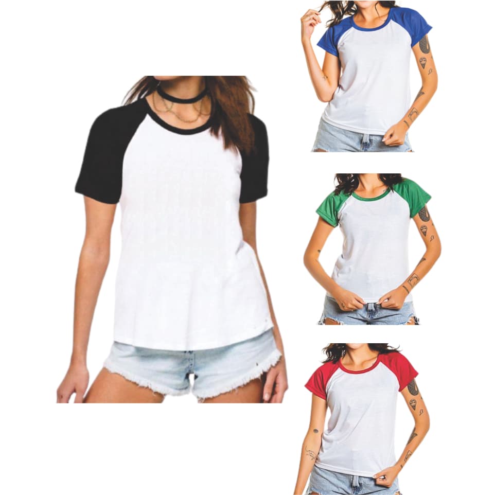 Baby Look Raglan Feminina 100% poliéster para sublimação