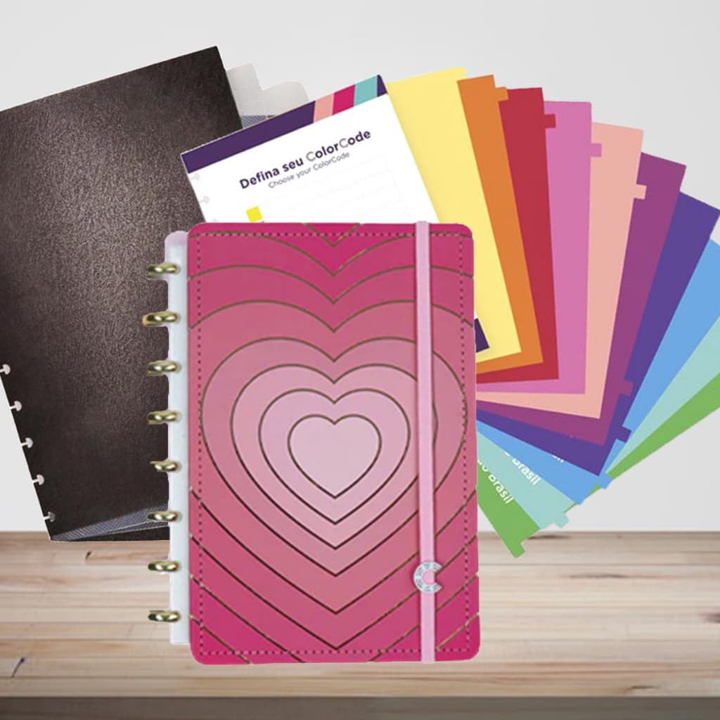 Caderno Inteligente Golden Love Grande + Divisórias P/ Caderno Inteligente  +  Refil Pautado Grande 50 Folhas