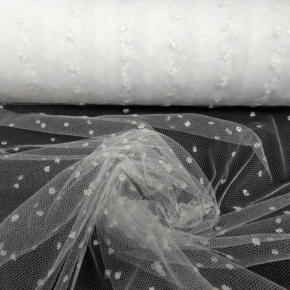 Tecido Tule pingos d'água 1,20m de largura Gotas de orvalho moda decoração artesanato