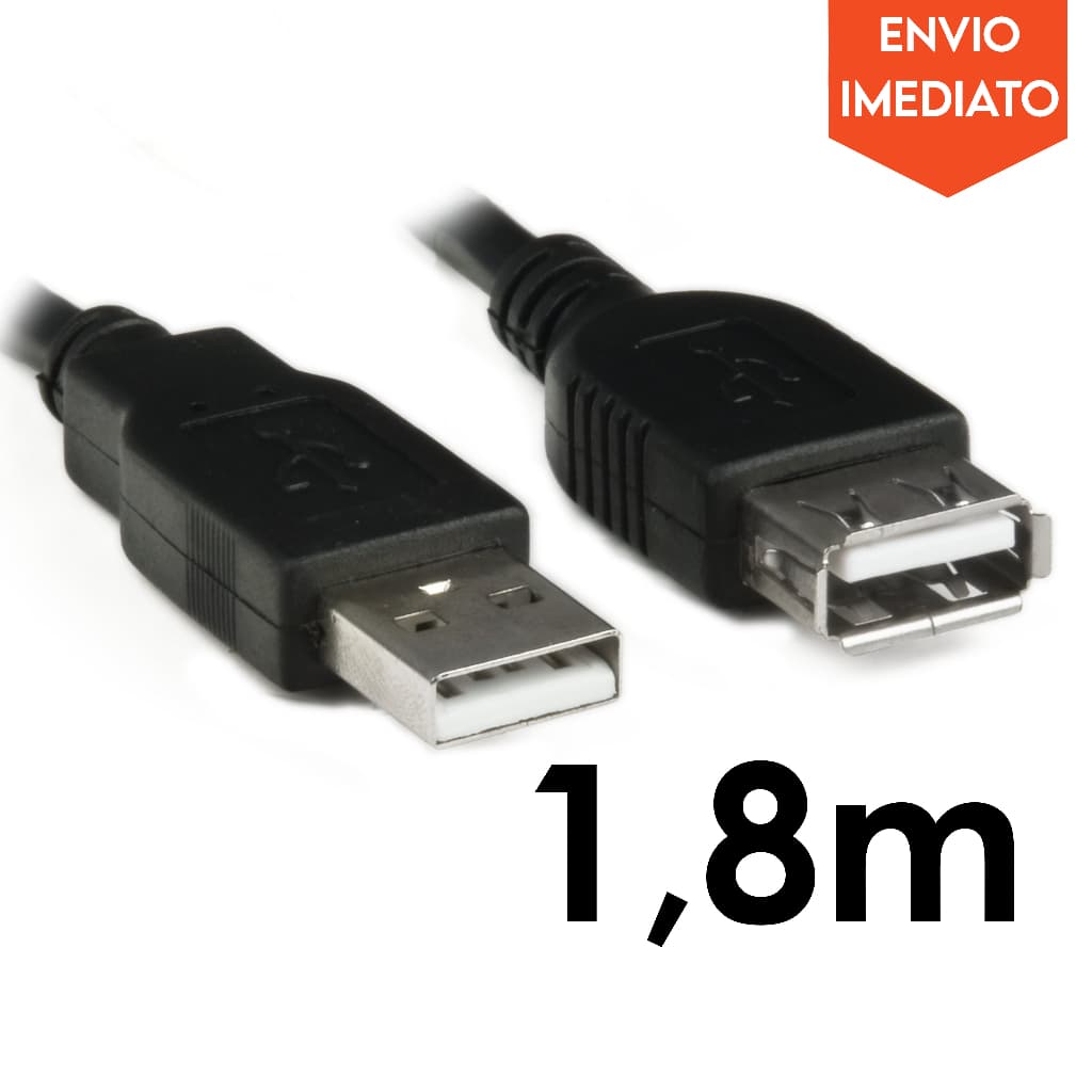 Cabo Extensor USB 1,8m 2.0 Preto - PlusCable PC-USB1802