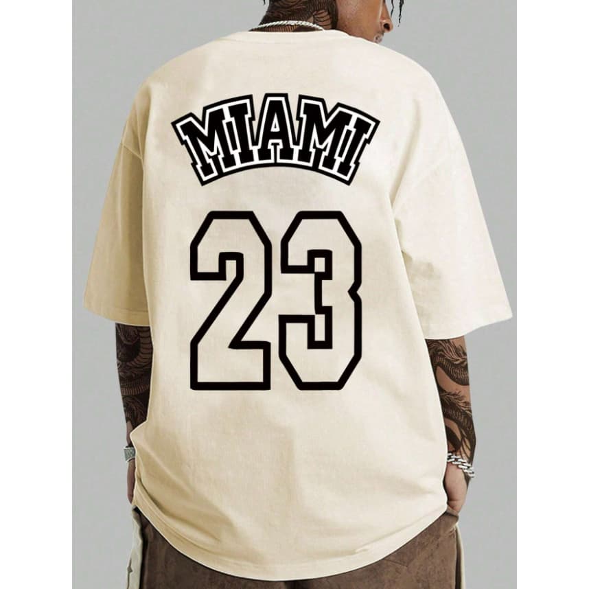 Camiseta Miami 23 Oversized Bordado Time USA Esporte Manga Curta Ombro Caido