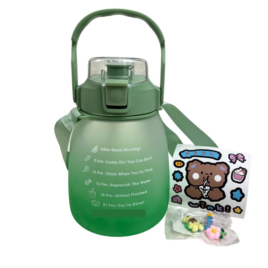 Garrafa De Água 1.3L Infantil Squeeze Escolar Com Canudo Alça Motivacional Adesivos Personalizavel