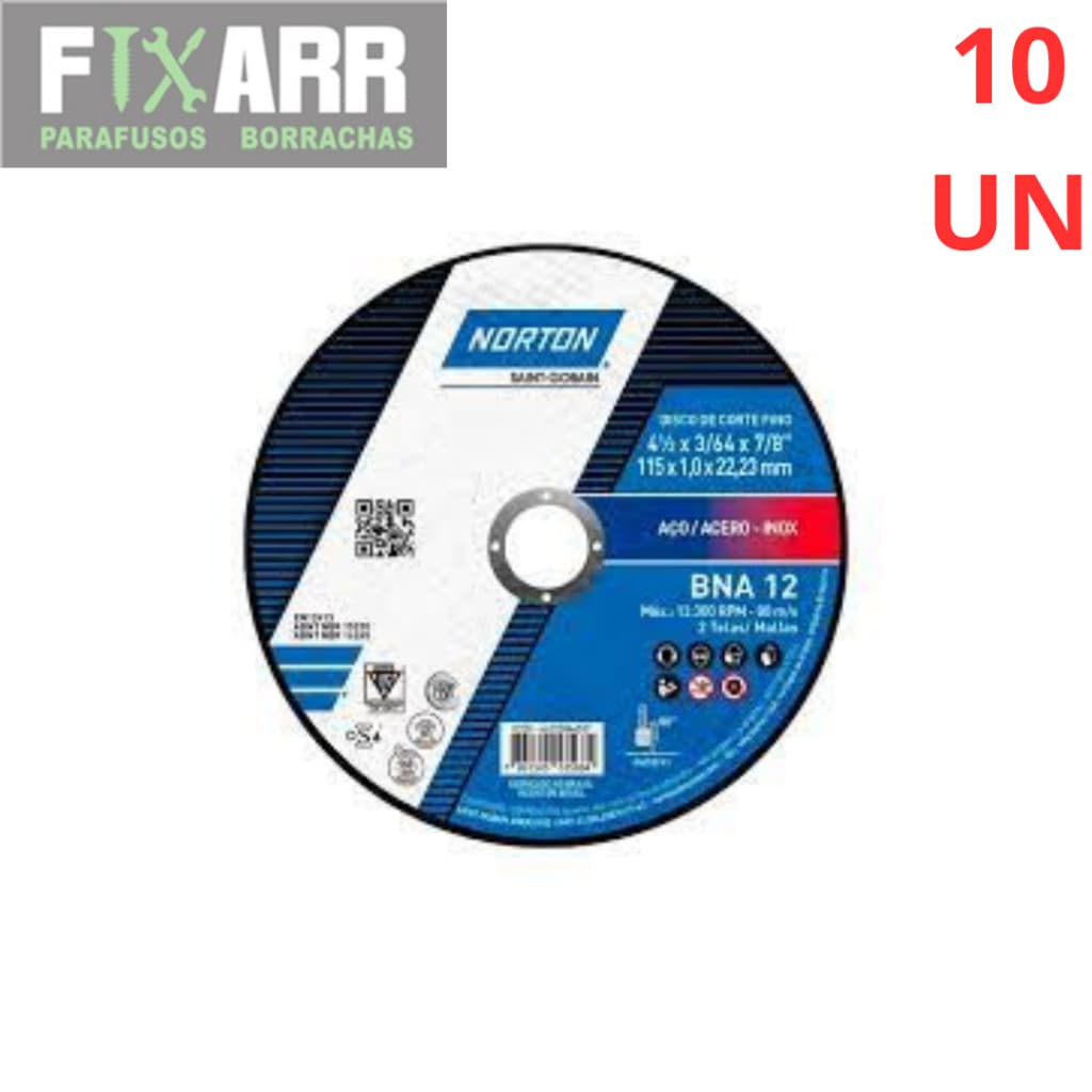 KIT 10 UNIDADESDisco de corte BNA12 115X1.0X22.23 NORTON