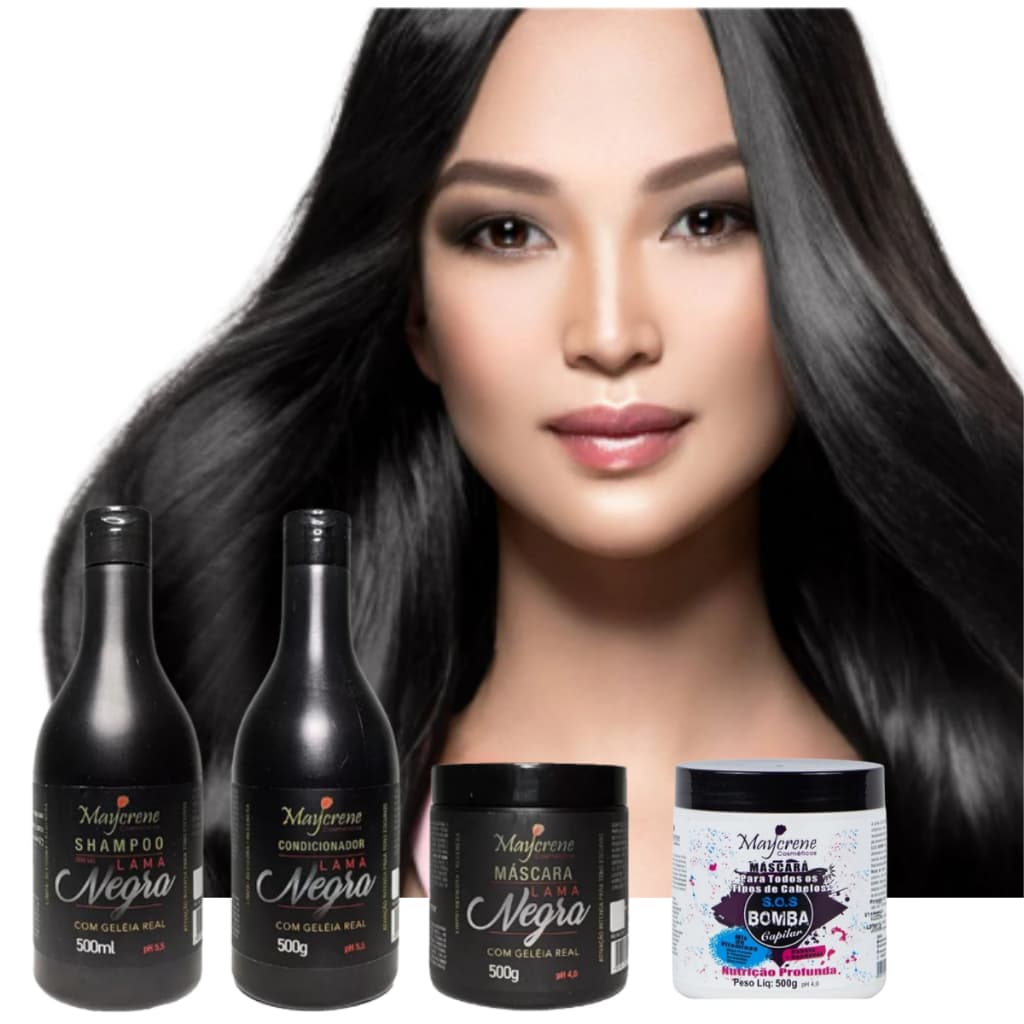Kit Matizador Lama Negra Maycrene e Máscara Bomba Crescimento de Cabelo Kit completo a Pronta Entrega