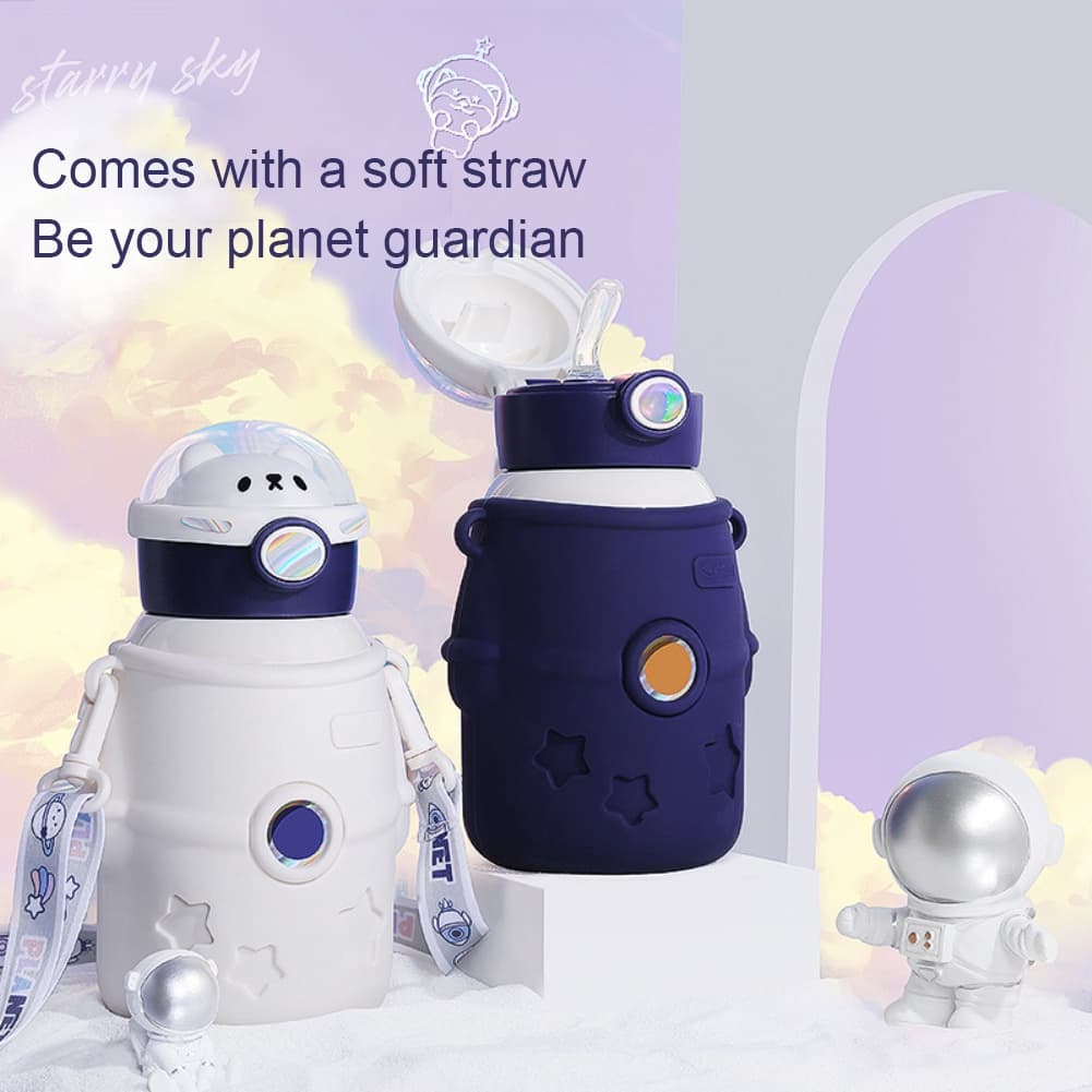 Garrafa Térmica De 500ml Inox Infântil Com Canudo De Silicone Alça Com Tampa Hermética fofo astro