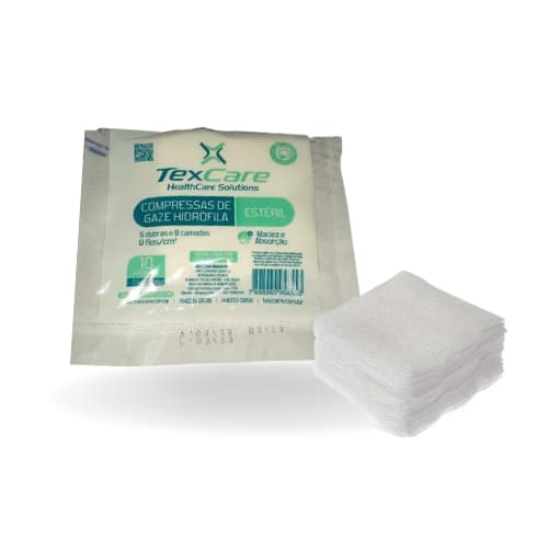 Kit 10 Pacotes Compressa de Gaze Estéril 9Fios Texcare - 10 pacotes c/ 10 unidades