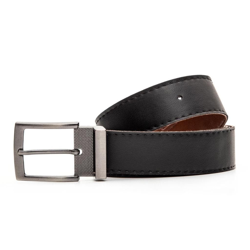 Cinto Masculino Social Casual Slim Preto e Marrom Dois em Um Dupla Face em Couro Sintético 120 Centímetros com Fivela de Metal