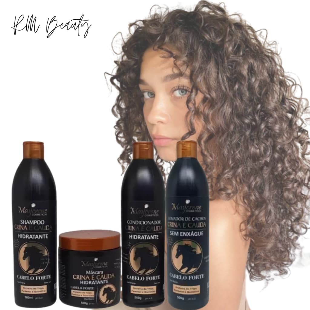 Kit Crina e Cauda Crescimento Capilar Maycrene (Shampoo, Condicionador, Máscara e Ativador De Cachos) a Pronta Entrega