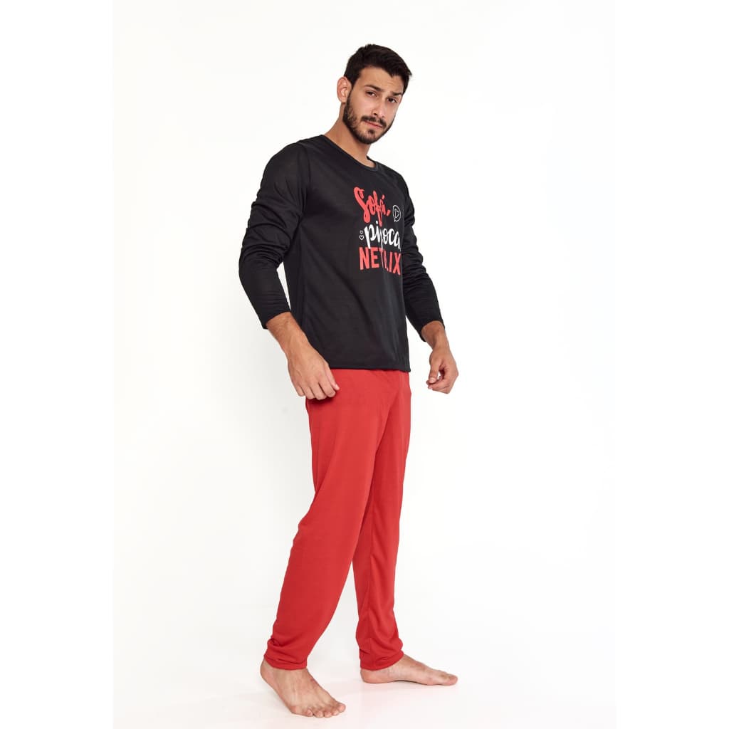 Pijama Longo Masculino Malha Manga Comprida Netflix