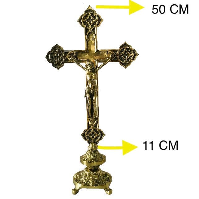 Cruz Crucifixo Mesa Altar Todo Em Bronze Jesus Na Cruz 50cm