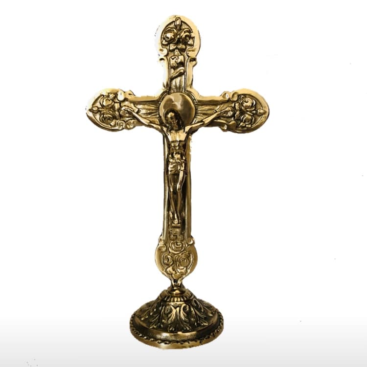 Crucifixo Bronze Altar Mesa Todo Trabalhado Igreja