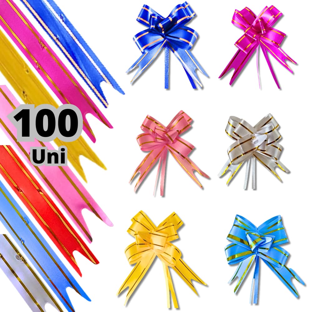 Kit 100 Laço Mágico Fita Fácil Pronto Presente Lembrancinha Cesta Prático 11x200mm