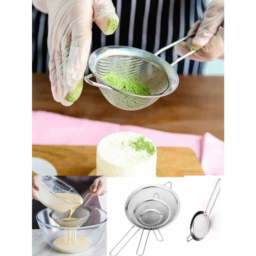 Kit Peneira Inox 3 Peneiras de Metal Aço Inoxidável 8CM / 10CM / 12CM Conjunto Utensílios De Cozinha