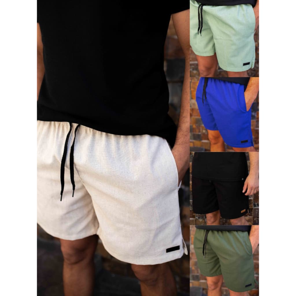 Short Linho Confort Masculino Com Bolso Faca Discreto