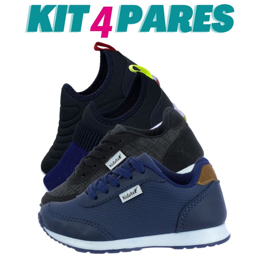 Kit 4 Pares de Tenis Infantil Masculino Calce Facil e Jogging Escolar Kidstep