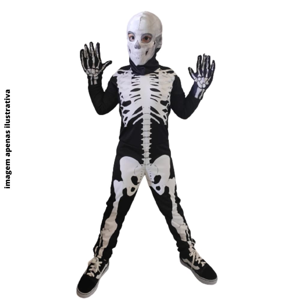Promoção kit Fantasia Infantil Halloween Longo + Par de Luvas Esqueleto