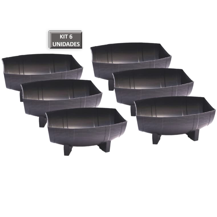 6 Vasos Jardineira Floreira Barril Plantas Plástico Espaçosa Preto 6,5L Kit 6 Unidades
