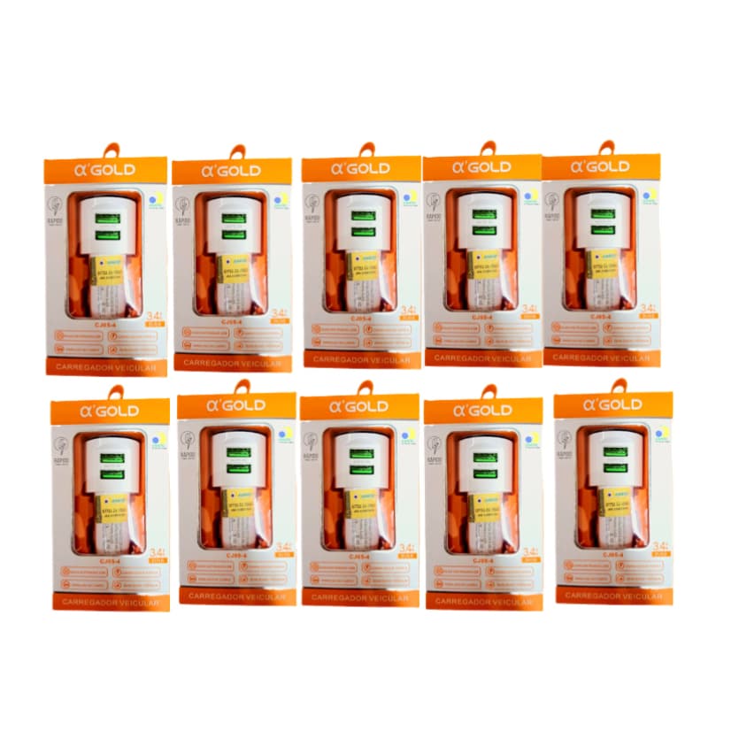 Kit 10 Carregador Veicular Carro  2 Usb 3.4a Carga Rápida Fonte