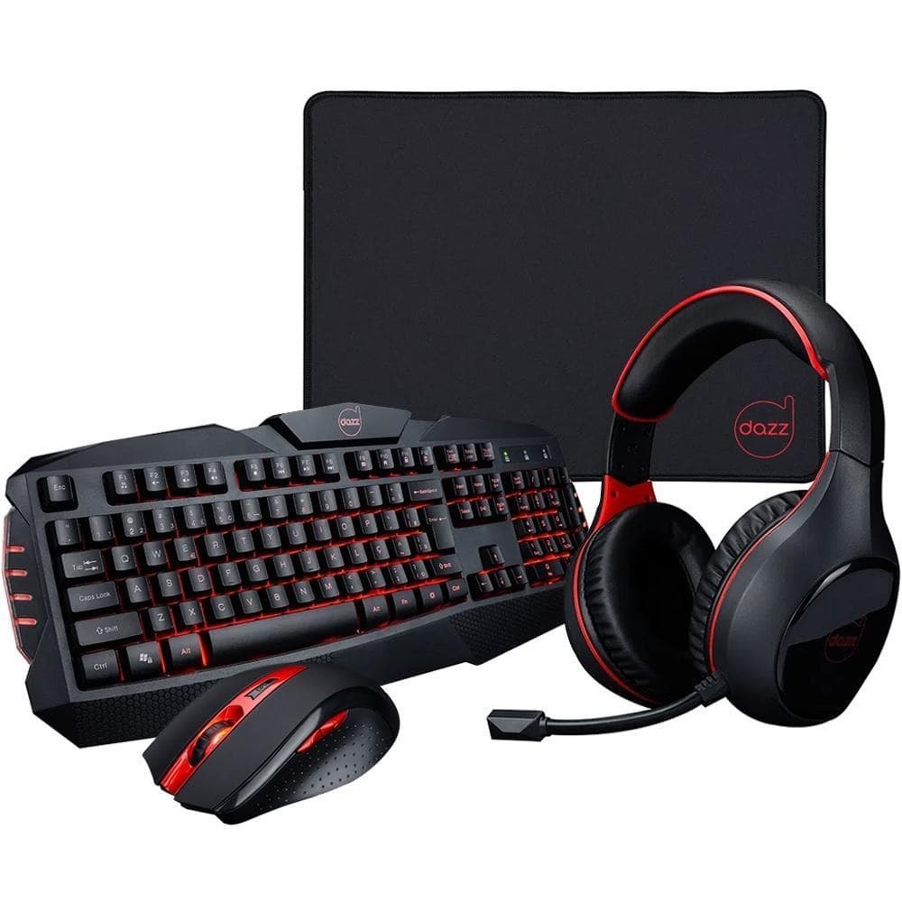Kit Gamer Dazz Arsenal Teclado Mouse Headset Mousepad RGB Completo Plug And Play para Setup Gamer