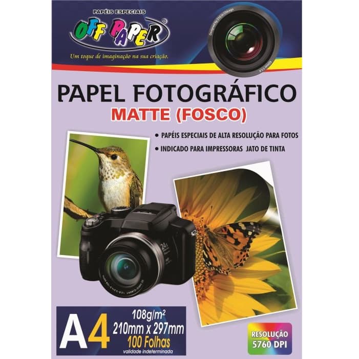 Papel Fotográfico A4 Matte Fosco 108g 180g Off Paper 100 Folhas